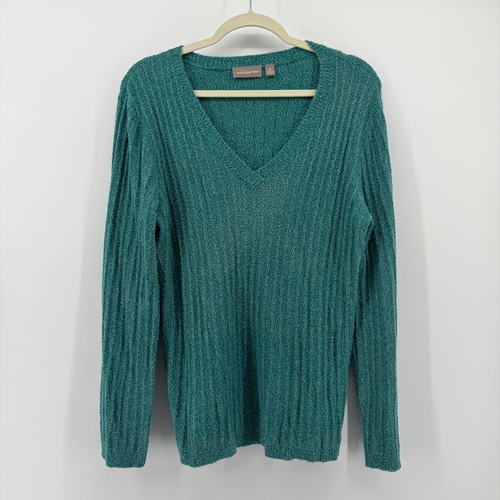 Croft & Barrow Womens XL Teal Sweater V-Neck Ribbed Chenille Knit Pullover